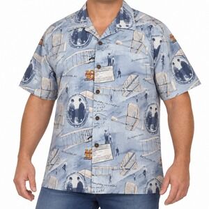 Vintage Max Boxxer Shirt Men L Wright Brothers Aviation Blue Short Sleeve USA